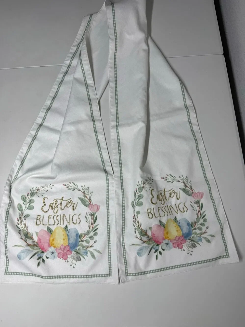 Easter Blessings Table Runner Spring Floral Eggs Farmhouse Holiday Decor 72 Inch